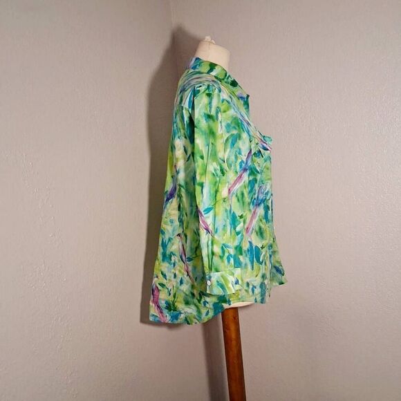Chico's Vibrant Green and Blue Button-Down Shirt Size 2 (L) - Picture 2 of 10